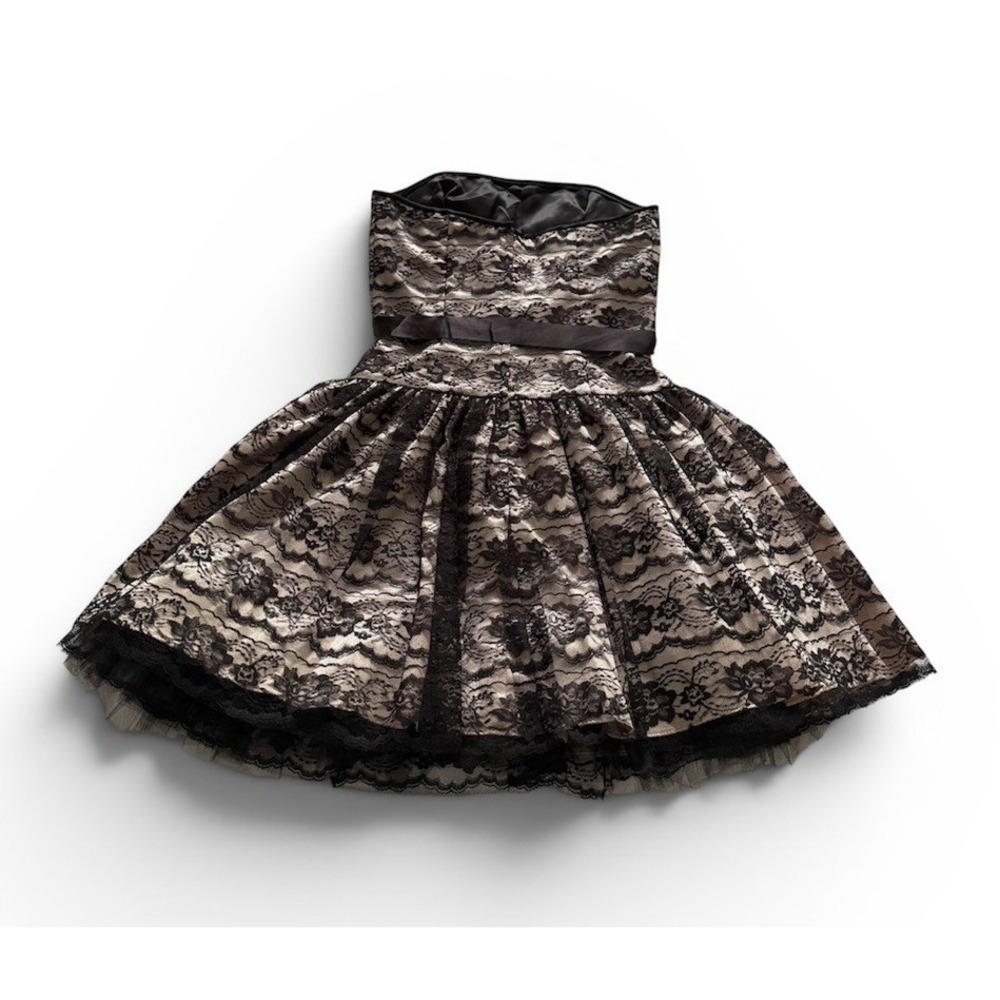 VTG 80s Jessica McClintock Gunne Sax Lace & Tull Gold Black Dress Party 9 / 10 - Picture 4 of 16